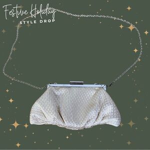 Champagne Evening Clutch Purse Metallic Woven Fabric Kiss-Lock Holiday Party bag